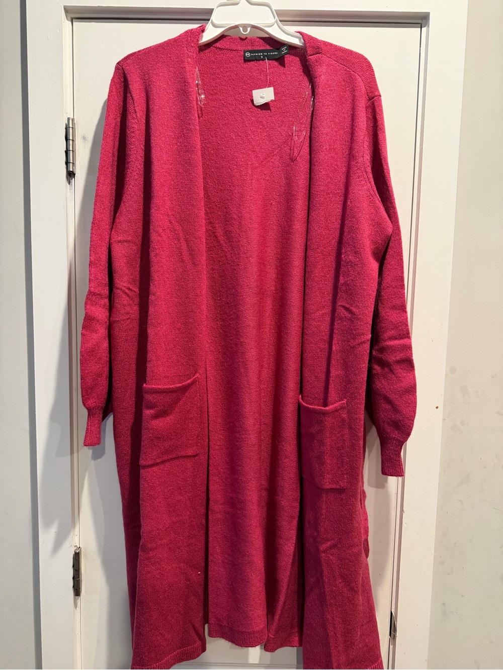 Fashion to Figure Elevated Long Open-Front Cardigan Sweater - Pink - Size 2